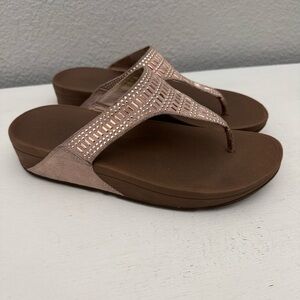 FitFlop Incastone Thong Sandals Beaded Rose Gold Comfort Size 8